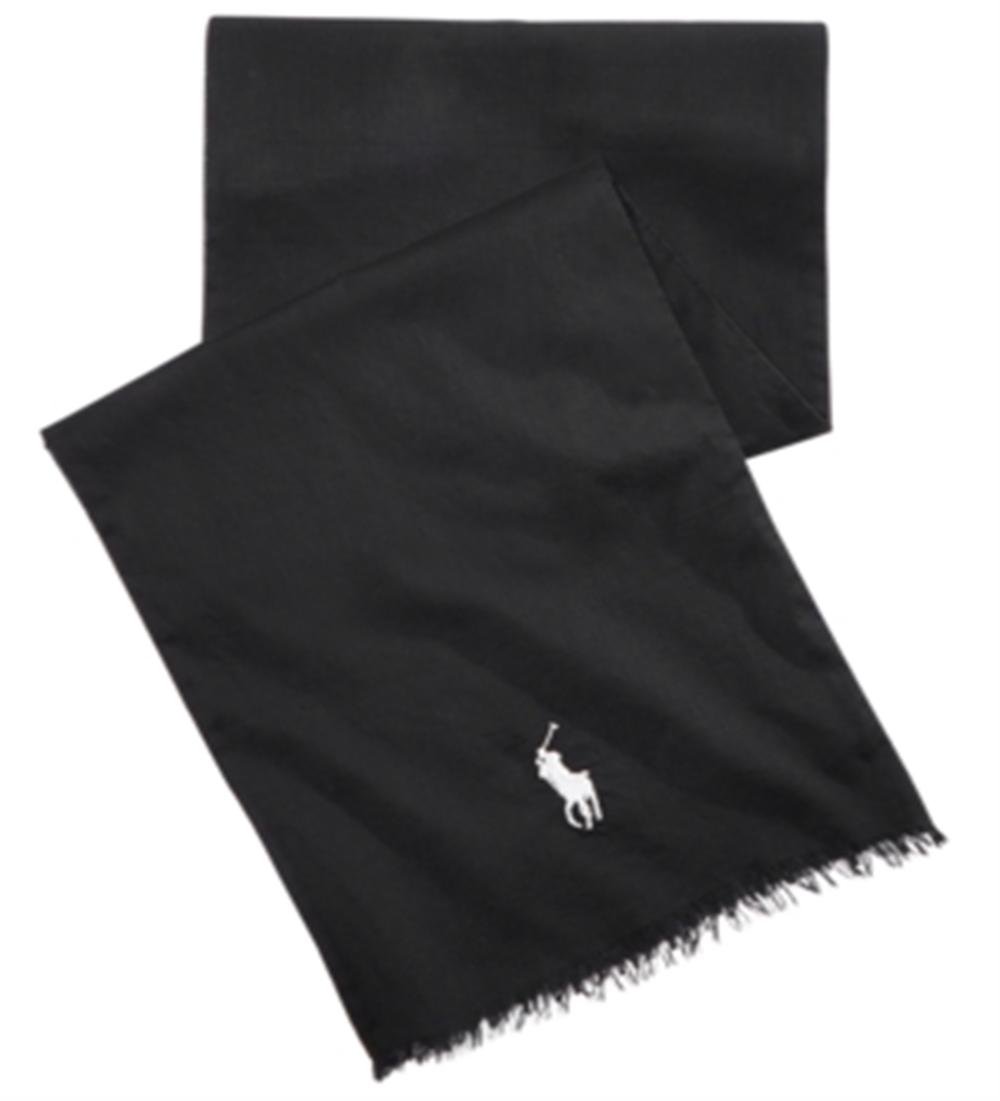 Polo Ralph Lauren Men's Fringe Cotton Rectangle Scarf Black Size Regular