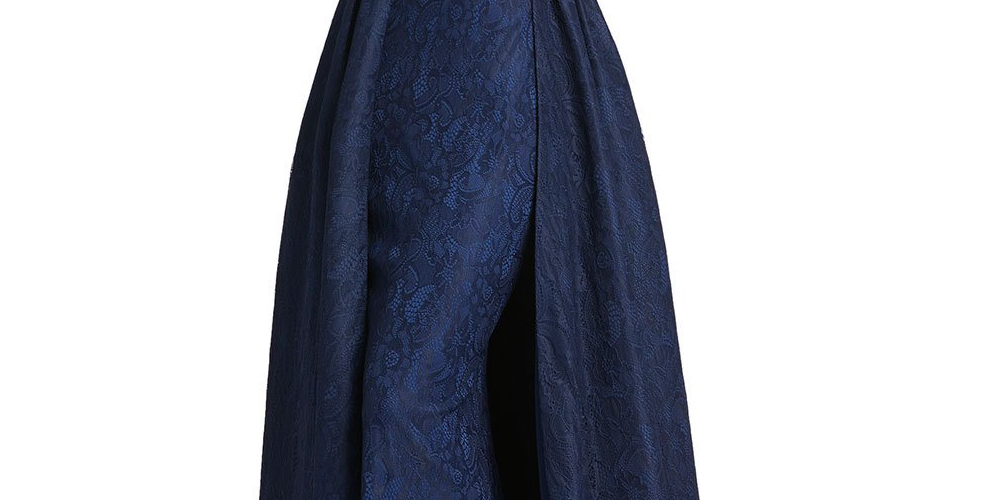 Mac Duggal Women's Long Sleeve Lace Overskirt Gown Navy Size 16