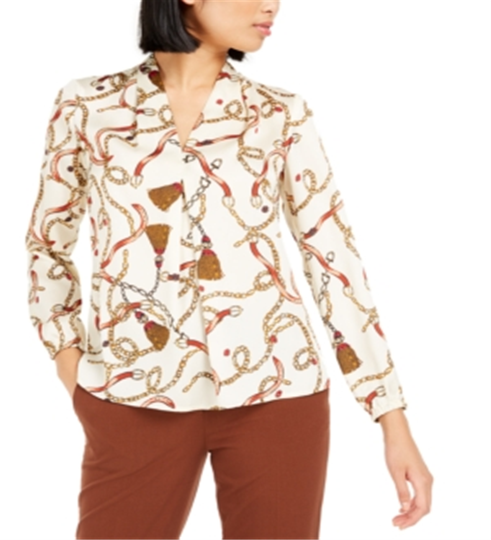 Bar III Women's Printed Pleated Top Brown Size XX-Small