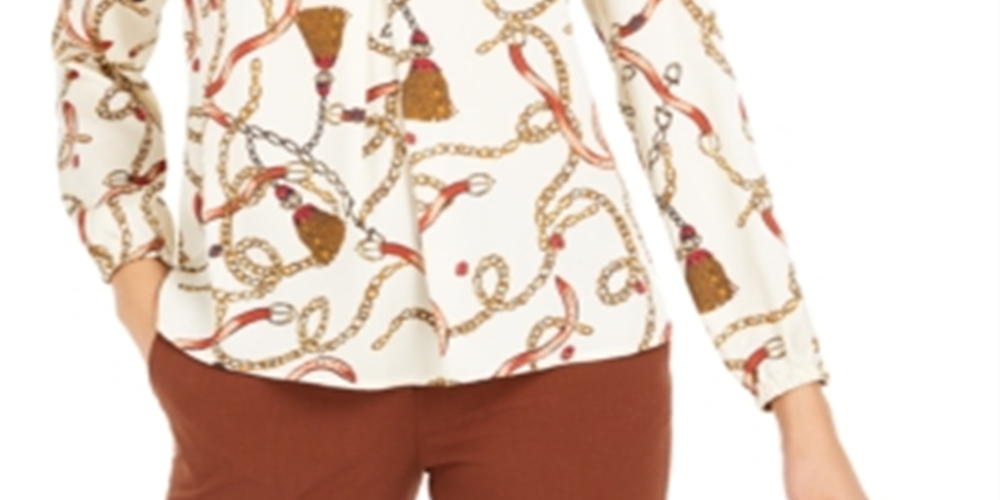 Bar III Women's Printed Pleated Top Brown Size XX-Small