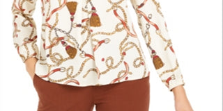 Bar III Women's Printed Pleated Top Brown Size XX-Small