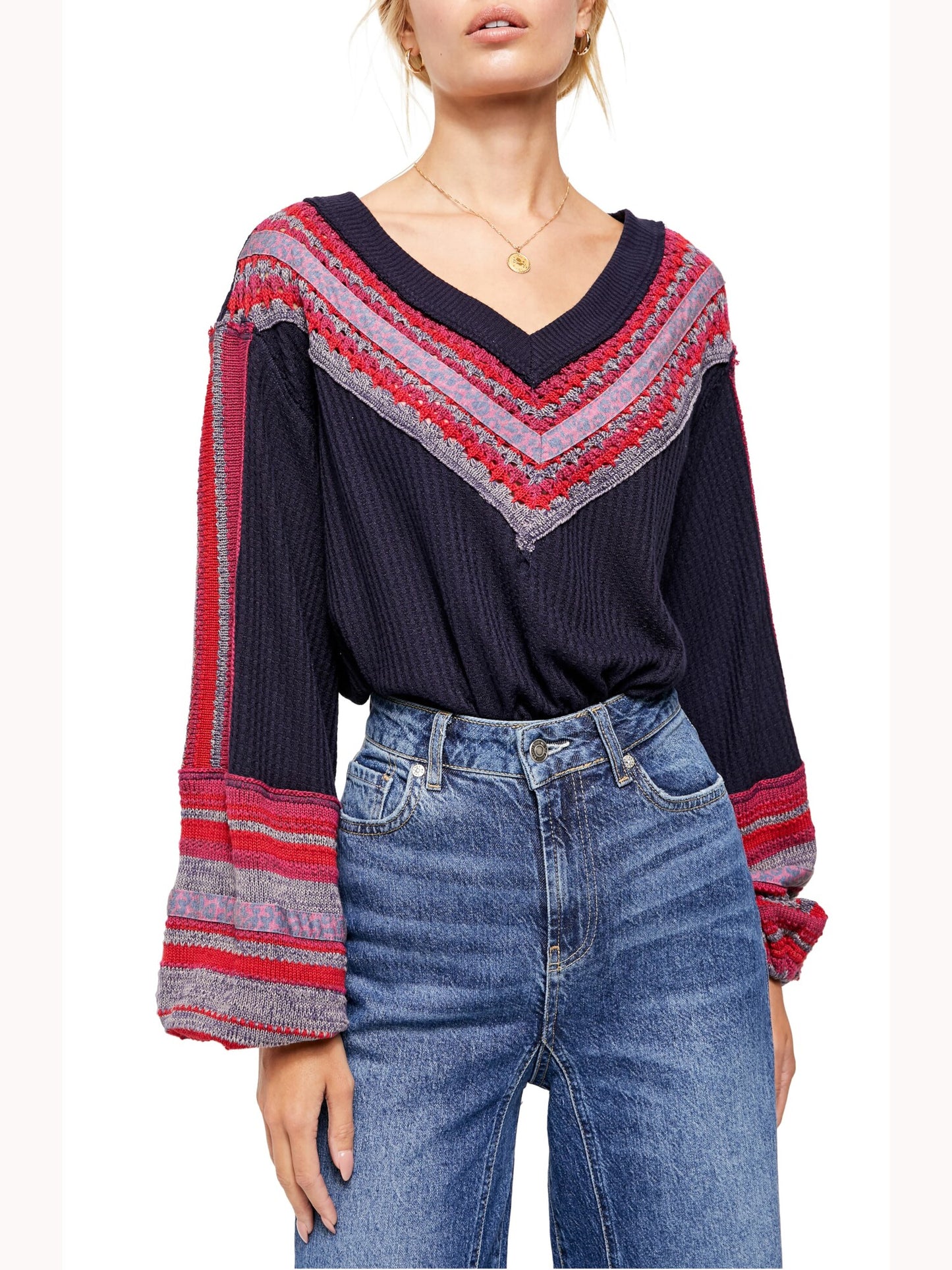 Free People Women's Copenhagen Thermal Sweater Blue Size Medium