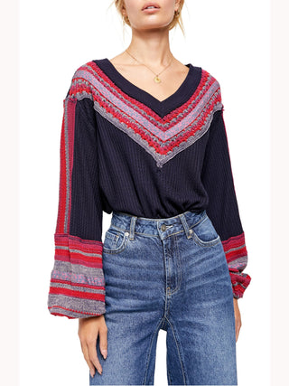 Free People Women's Copenhagen Thermal Sweater Blue Size Medium