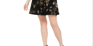 Vince Camuto Women's Metallic Print Fit & Flare Dress Black/Gold Size 0