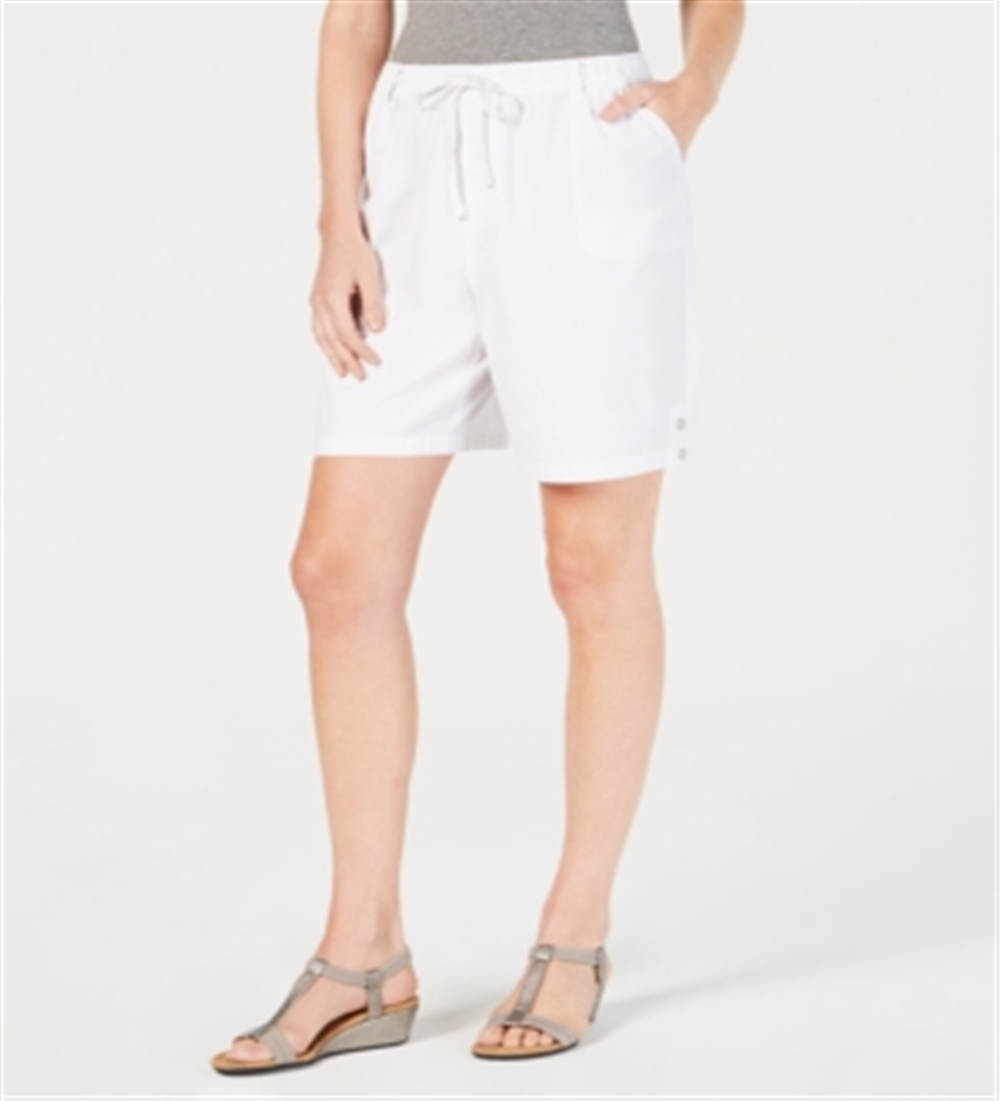Karen Scott Women's Cotton Drawstring Shorts White Size Medium