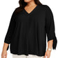 Alfani Women's Pleated Back Tie Sleeve Top -Black Size 1X
