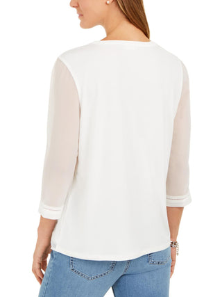 Charter Club Women's Split Neck Sheer Blouse White Size Small