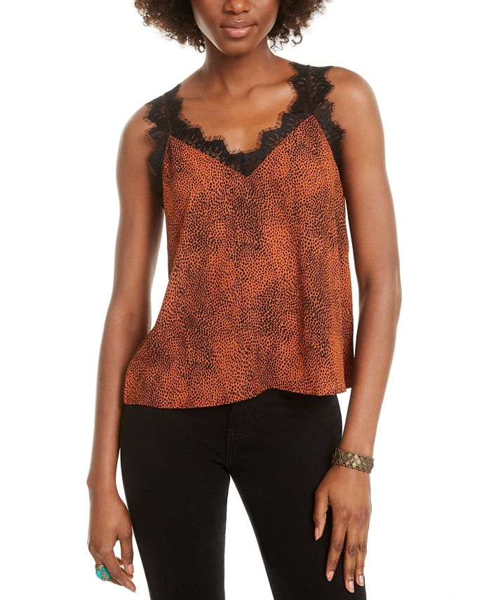 Q + A Women's Cropped Lace Trim Cami Orange Size X-Small