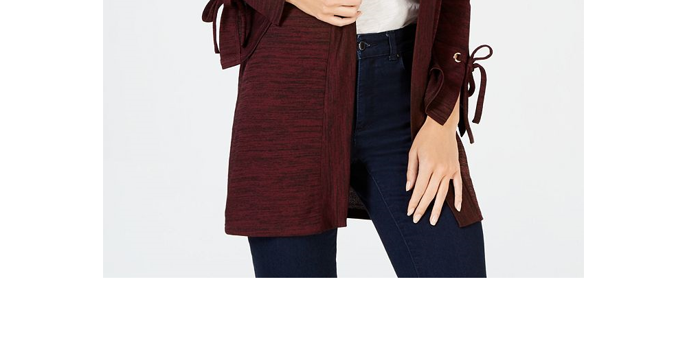 Charter Club Women's Petite Tie-Cuff Cardigan  Wine Size Petite S