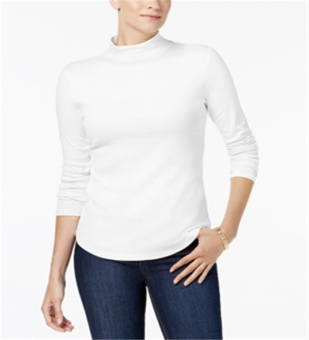 Charter Club Women's Cotton Mock Neck Top White Size X-Small