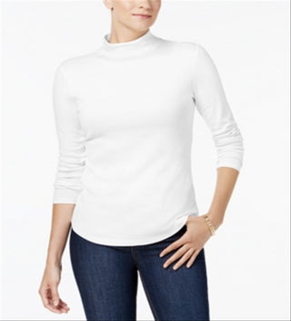Charter Club Women's Cotton Mock Neck Top White Size X-Small