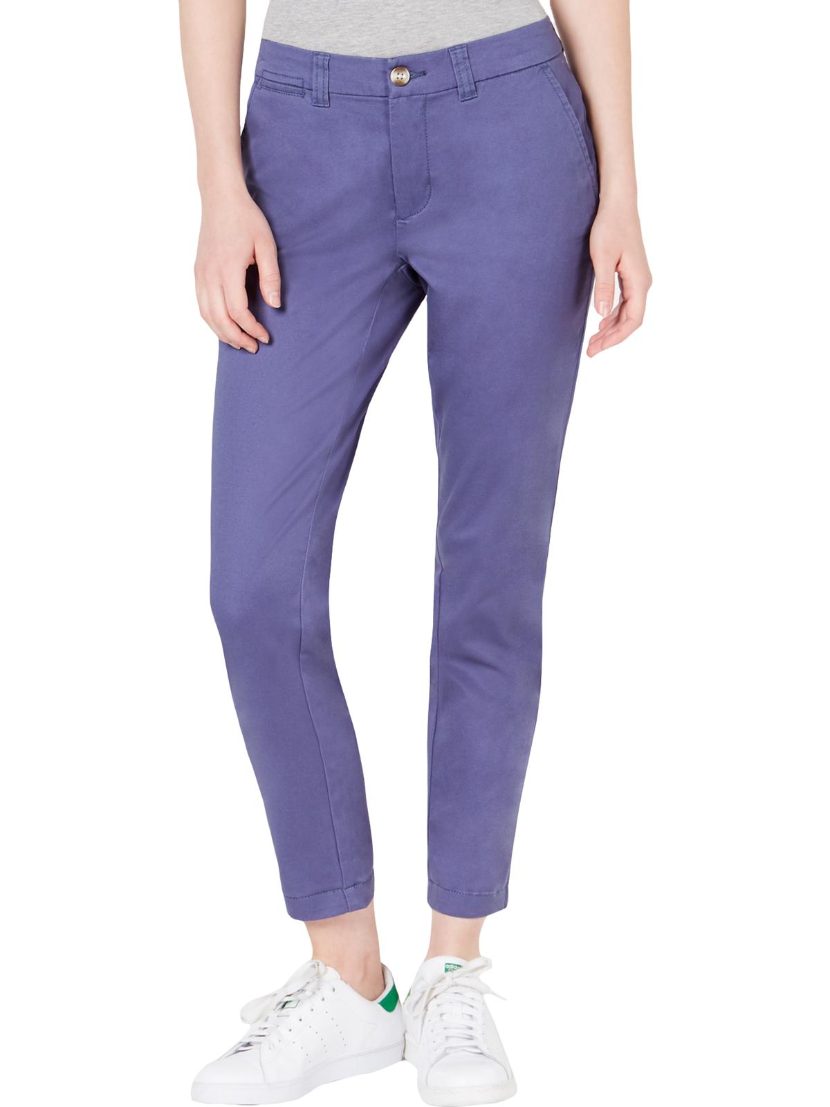 Maison Jules Women's Flat Front Ankle Chino Stretch Pants Blue Size 12