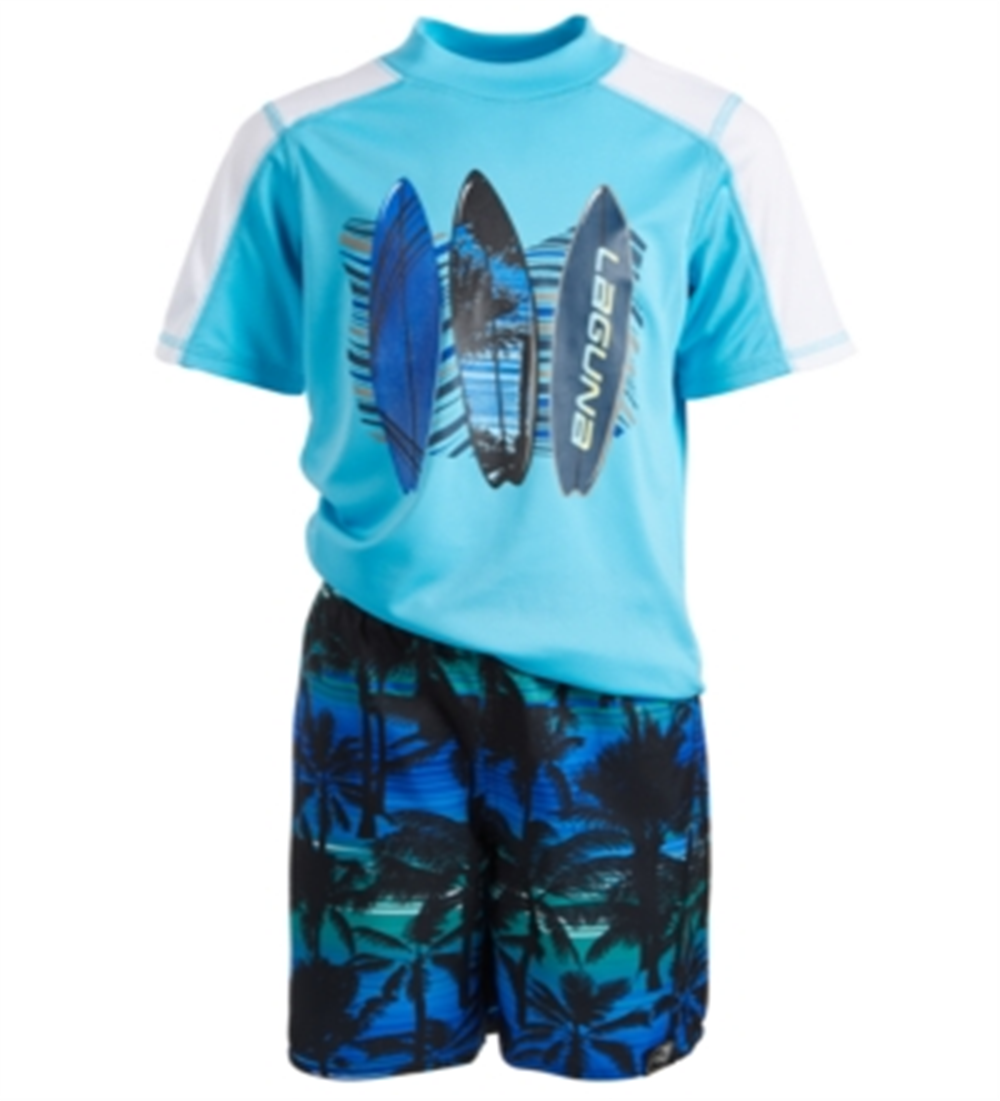 Laguna Toddler & Little Boy's 2 Pc Rash Guard & Swim Shorts Set Blue Size 3T