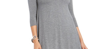 Style & Co Women's 3/4 Sleeve V Neck Above the Knee Fit Flare Dress Gray Size Petite Small