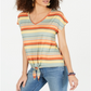 Style & Co Women's Striped Tie Front T-Shirt Brown Size X-Large