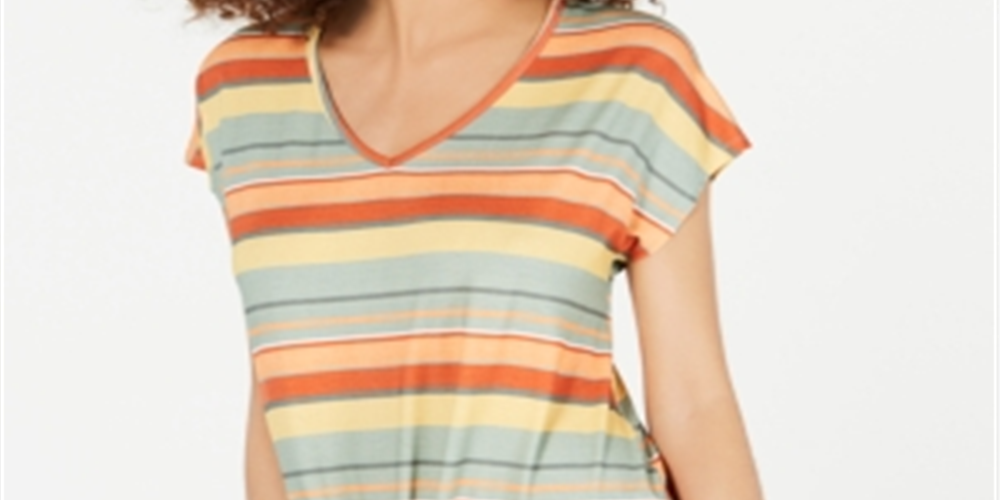 Style & Co Women's Striped Tie Front T-Shirt Brown Size X-Large
