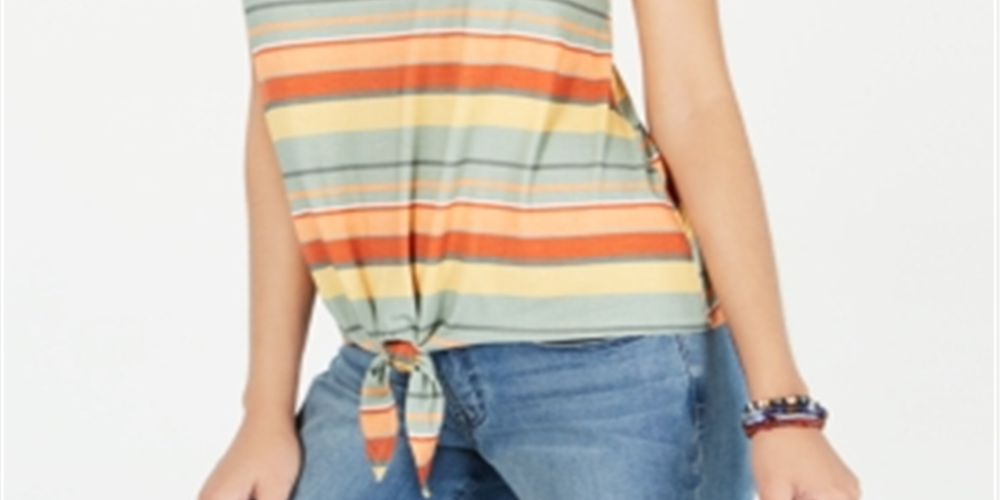 Style & Co Women's Striped Tie Front T-Shirt Brown Size X-Large