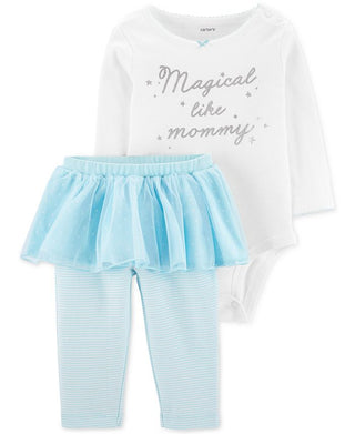 Carter's Girl's 'Magical Like Mommy' Bodysuit & Aqua Stripe Tutu Leggings White Size 18MOS