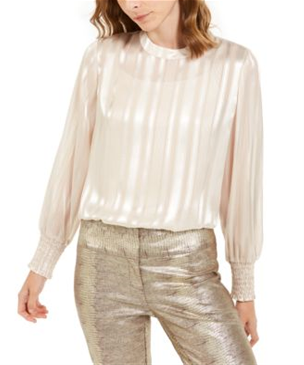 Alfani Women's Mock Neck Smocked Cuff Top Gold Size Petite S