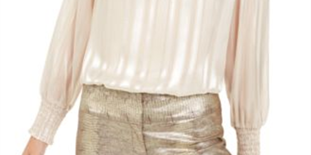 Alfani Women's Mock Neck Smocked Cuff Top Gold Size Petite S