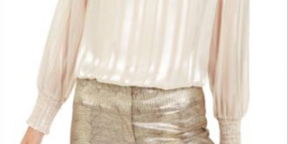 Alfani Women's Mock Neck Smocked Cuff Top Gold Size Petite S