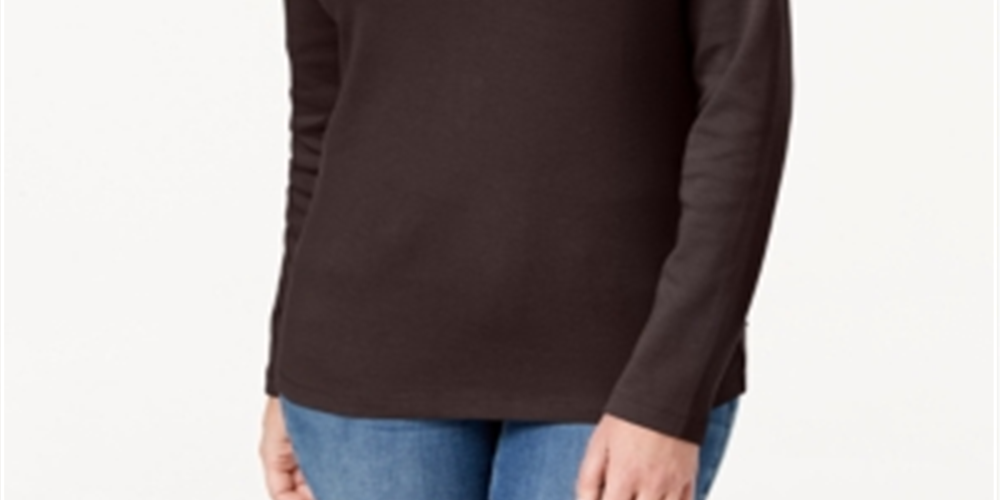 Karen Scott Women's Cotton Henley Neck Top Brown Size Petite Small