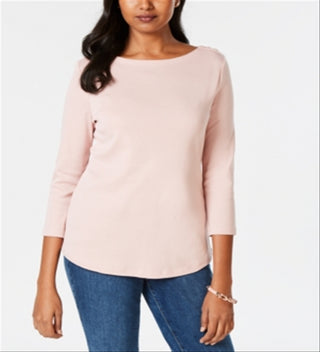 Charter Club Women's Pima Cotton Boat Neck Button Shoulder Top Pink Size XX-Large