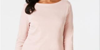 Charter Club Women's Pima Cotton Boat Neck Button Shoulder Top Pink Size XX-Large