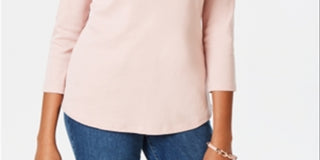 Charter Club Women's Pima Cotton Boat Neck Button Shoulder Top Pink Size XX-Large