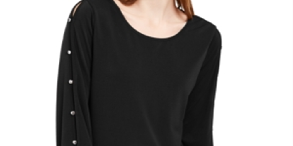 NY Collection Women's Split Sleeve Top Black Size Petite XL