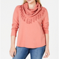 Style & Co Women's Coral Fringed Long Sleeve Cowl Neck Sweater Orange Size Petite