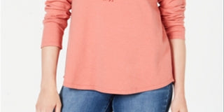 Style & Co Women's Coral Fringed Long Sleeve Cowl Neck Sweater Orange Size Petite