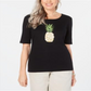Karen Scott Women's Cotton Pineapple Graphic Print T-Shirt Black Size X-Small
