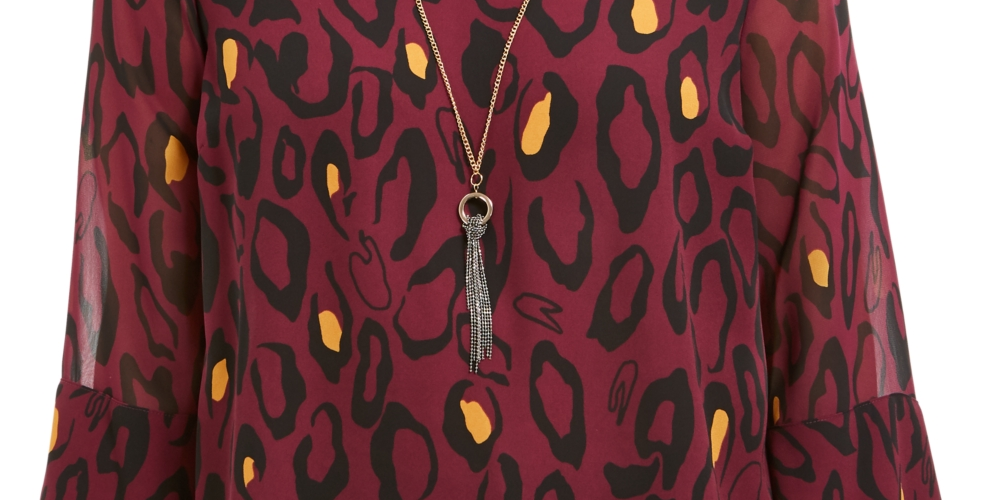 JM Collection Women's Necklace V Neck Blouse Wine  Size Petite Small