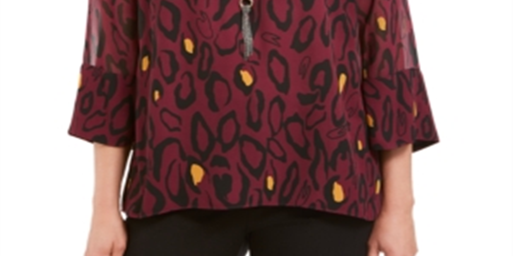 JM Collection Women's Necklace V Neck Blouse Wine  Size Petite Small