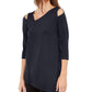Alfani Women's Asymmetrical Cut Out Top Navy- Size Petite M