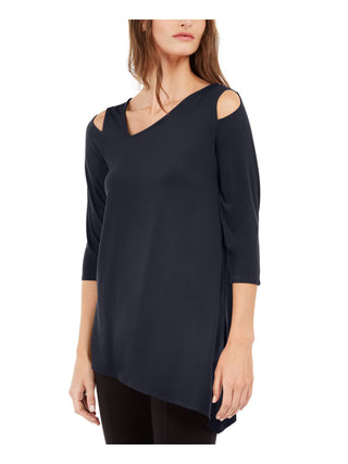 Alfani Women's Asymmetrical Cut Out Top Navy- Size Petite M