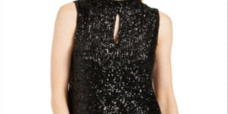 Calvin Klein Women's Sequin Mock Neck Keyhole Top Black Size Small