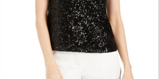 Calvin Klein Women's Sequin Mock Neck Keyhole Top Black Size Small
