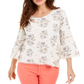 Style & Co Women's Printed Lantern Sleeve Top White Size Small