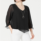 JM Collection Women's Chiffon Tie Cuff Top Black Size Petite S