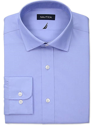Nautica Men's Woven Solid Button Down Cotton Shirt Blue Size 34X35