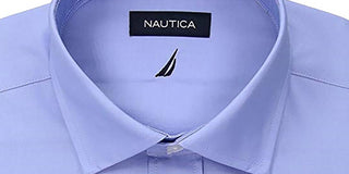 Nautica Men's Woven Solid Button Down Cotton Shirt Blue Size 34X35