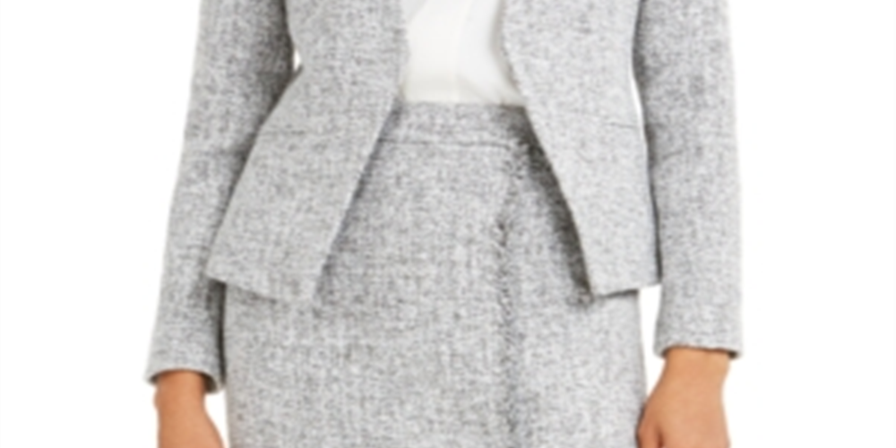 Calvin Klein Women's Tweed Open Front Blazer Gray Size 10