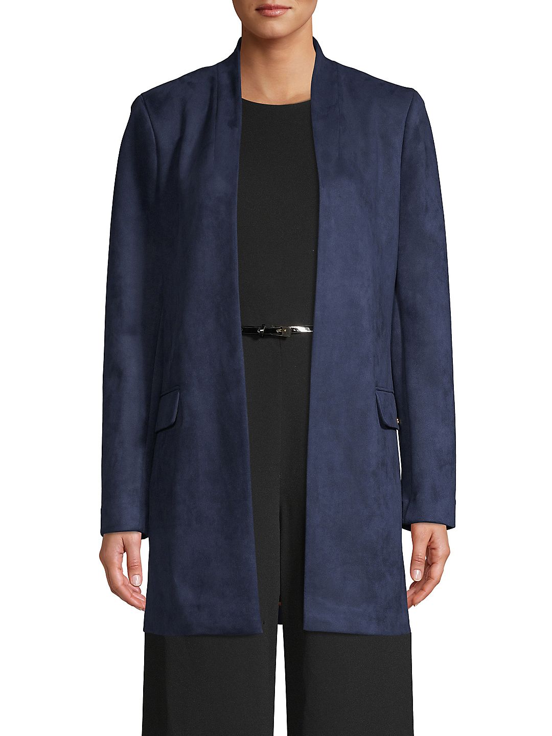 Calvin Klein Women's Faux Suede Open Front Topper Jacket Blue Size 10