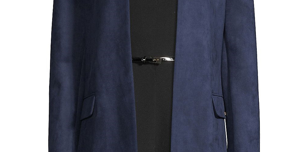Calvin Klein Women's Faux Suede Open Front Topper Jacket Blue Size 10