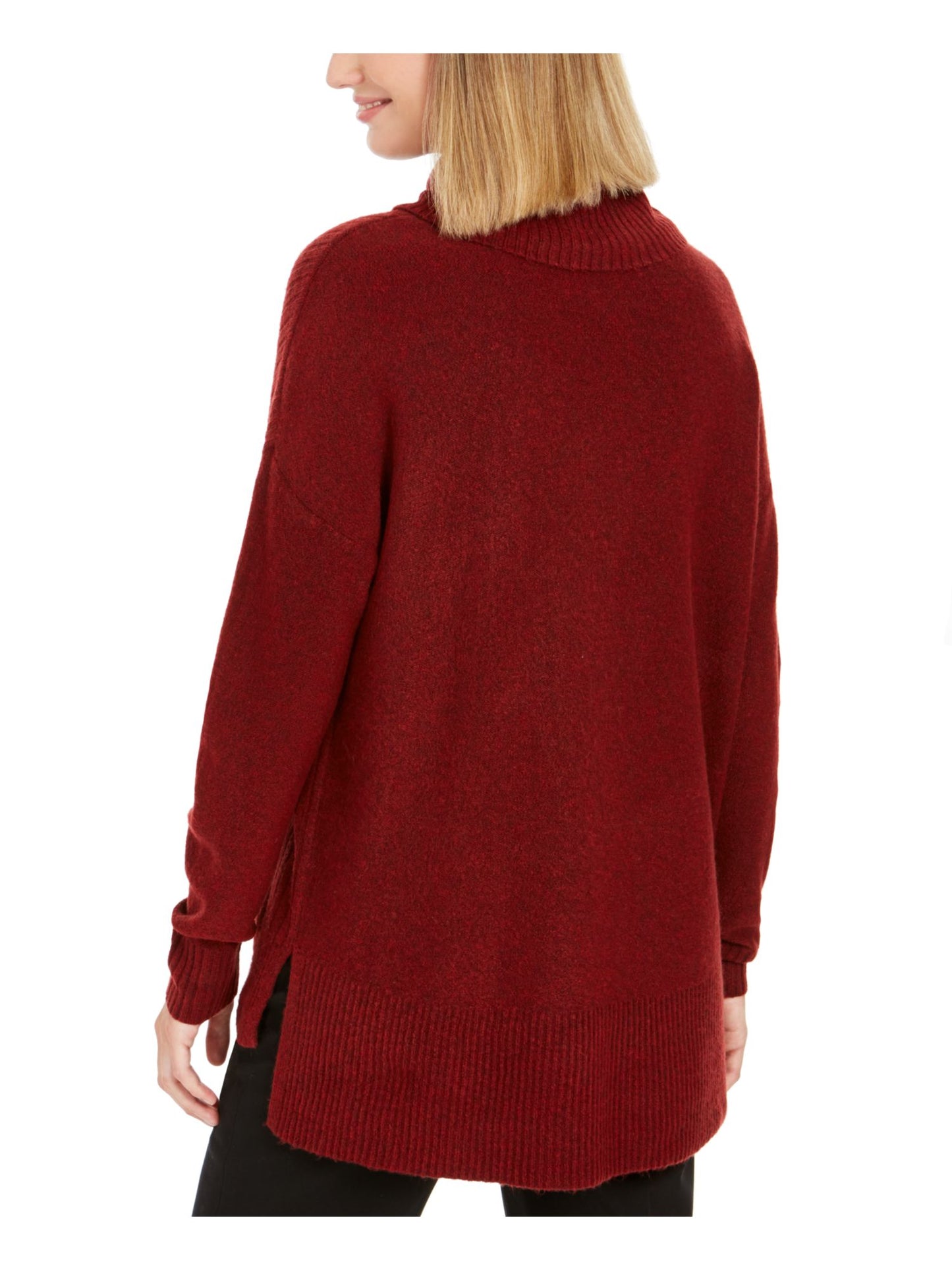 Style & Co Women's Textured Ribbed Long Sleeve Turtle Neck Sweater Red Size Petite Small