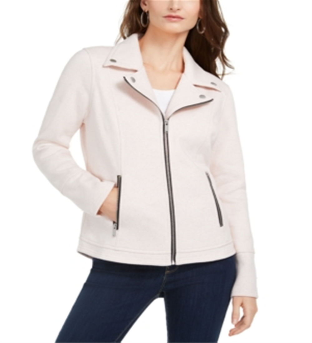 Style & Co Women's Knit Moto Jacket Pink  Size Large