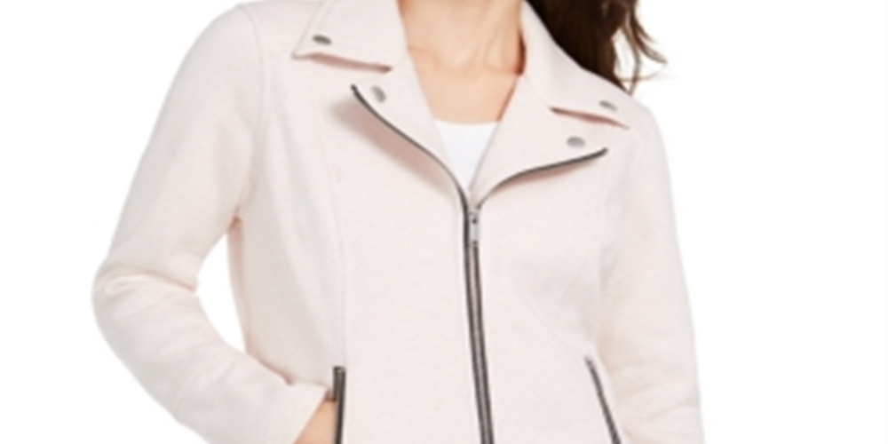 Style & Co Women's Knit Moto Jacket Pink  Size Large