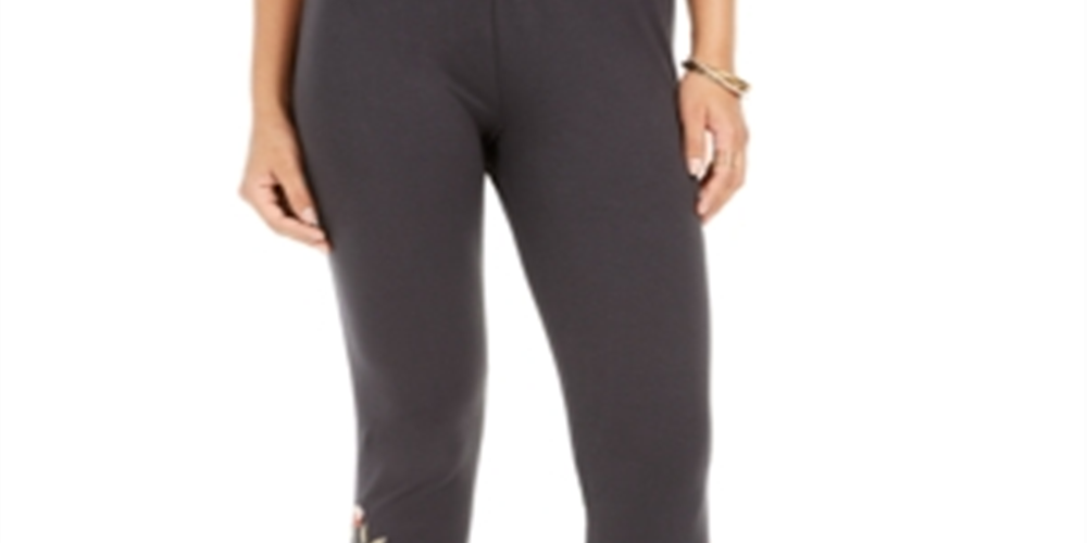 Style & Co Women's Floral Embroide Leggings Gray Size Petite P